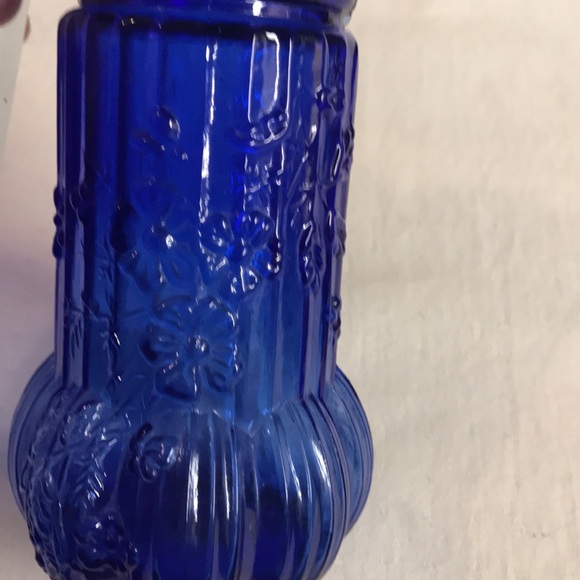 Vintage Cobalt Blue Syrup Pitcher with Flowers - Picture 7 of 10